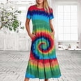 thumbnail image 2 of Penkiiy Women's Summer Casual Short Sleeve Crewneck Dress Casual Flowy Tiered Maxi Beach Dress With Pockets Tie-dyed Print Dress 2XL Multicolor, 2 of 7
