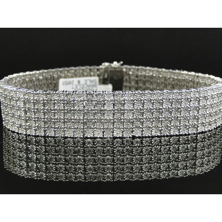 Row Diamond Inch Bracelet Finished in White Gold Finish