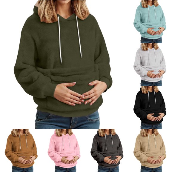 Ticikt Women Fuzzy Pet Pouch Hoodie, Pullover Sweatshirt with Kangaroo Carrier Pocket for Small Cats Dogs,Army Green