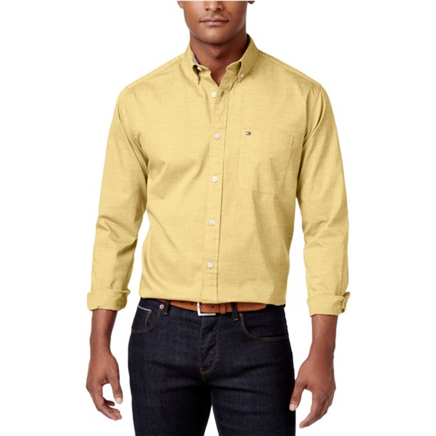 Tommy Hilfiger - Camisa con botones para hombre, color amarillo, grande