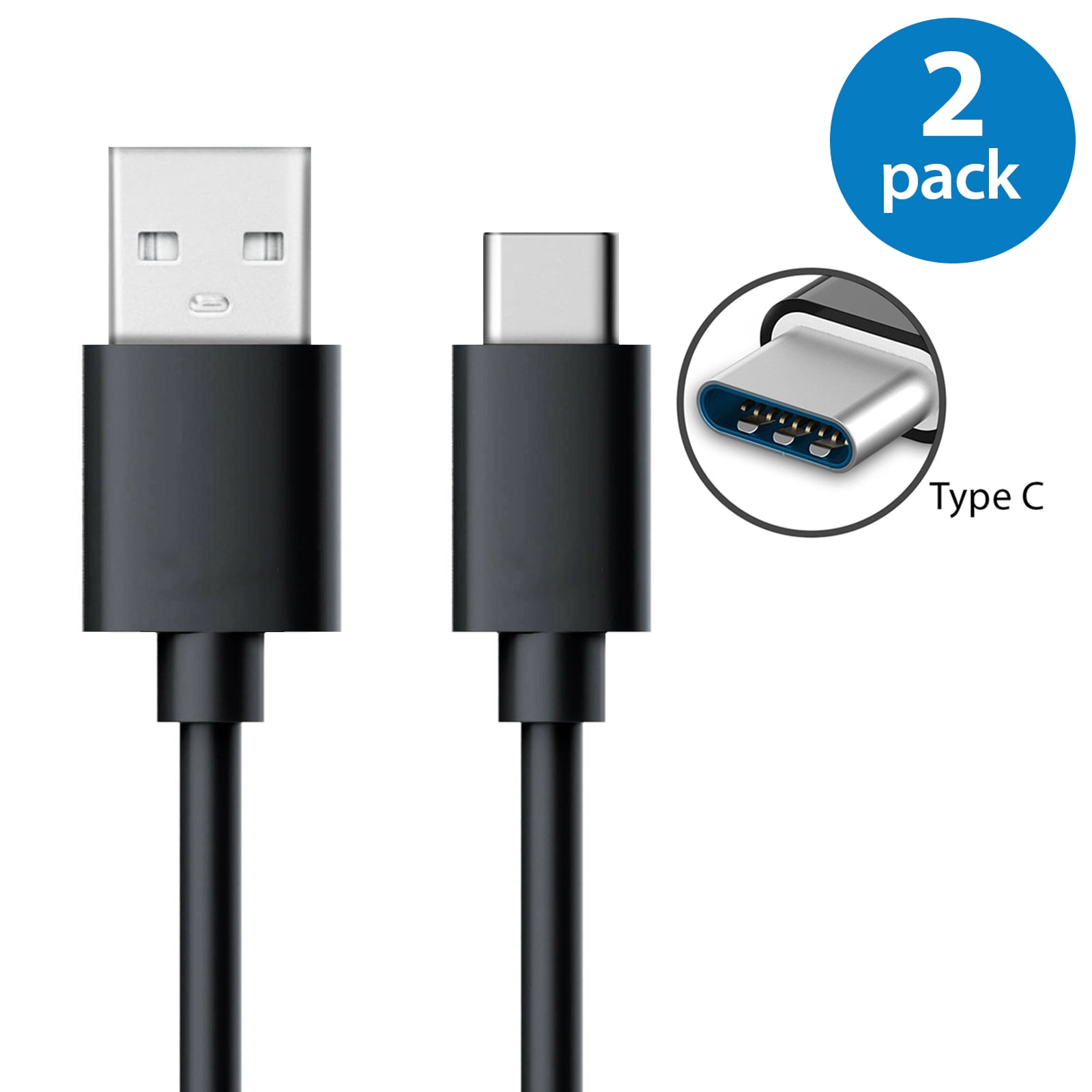 2x USB Type C Fast Charging Cable 10FT USB-C Type-C 3.1 Data Sync Charger Cable Cord For Samsung Galaxy S8 S8+ Note 8 Nexus 5X 6P OnePlus 2 3 5 LG G5 G6 V20 HTC 10 Google Pixel XL Black