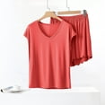 thumbnail image 5 of Qtocio Womens Pajama Short Set,Ladies Solid Color Soft Knit Loose Crew Neck Short Sleeve Top and Shorts Comfortable Nightwear, 5 of 5