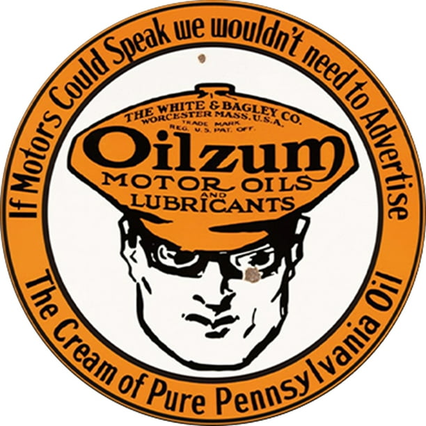Vintage Metal Oilzum Oil Tin Sign Pintura Hierro Redonda Pared 30x30cm