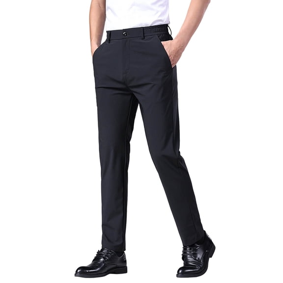Gyexs Mens Dress Pants Cotton Baggy Casual Lightweight Pants Casual Expandable Waist Suit Pants Formal Clothing Black, Szie 38