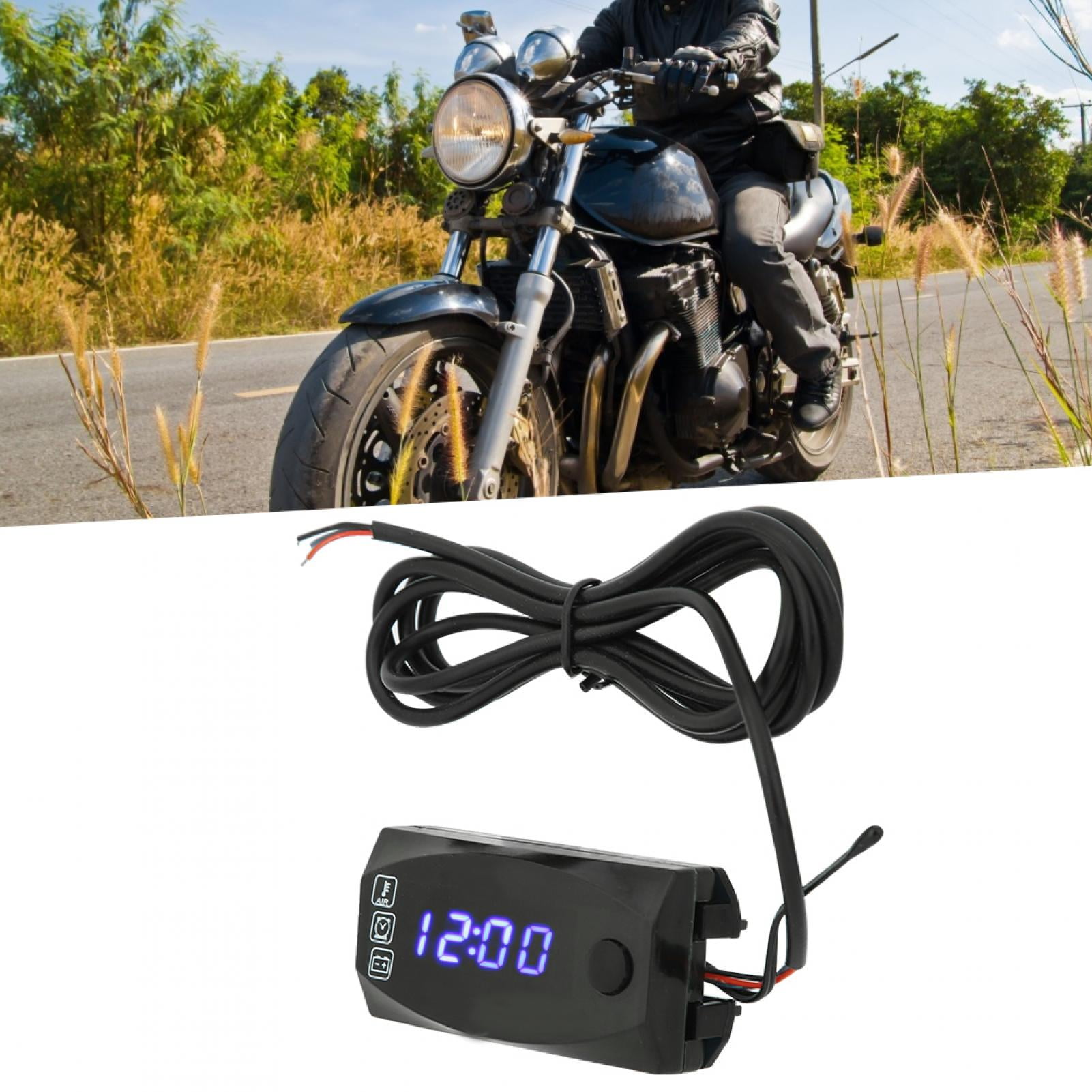 3-in-1 Motorcycle Voltmeter Thermometer Electronic Gauge IP67 LED Meter Blue 