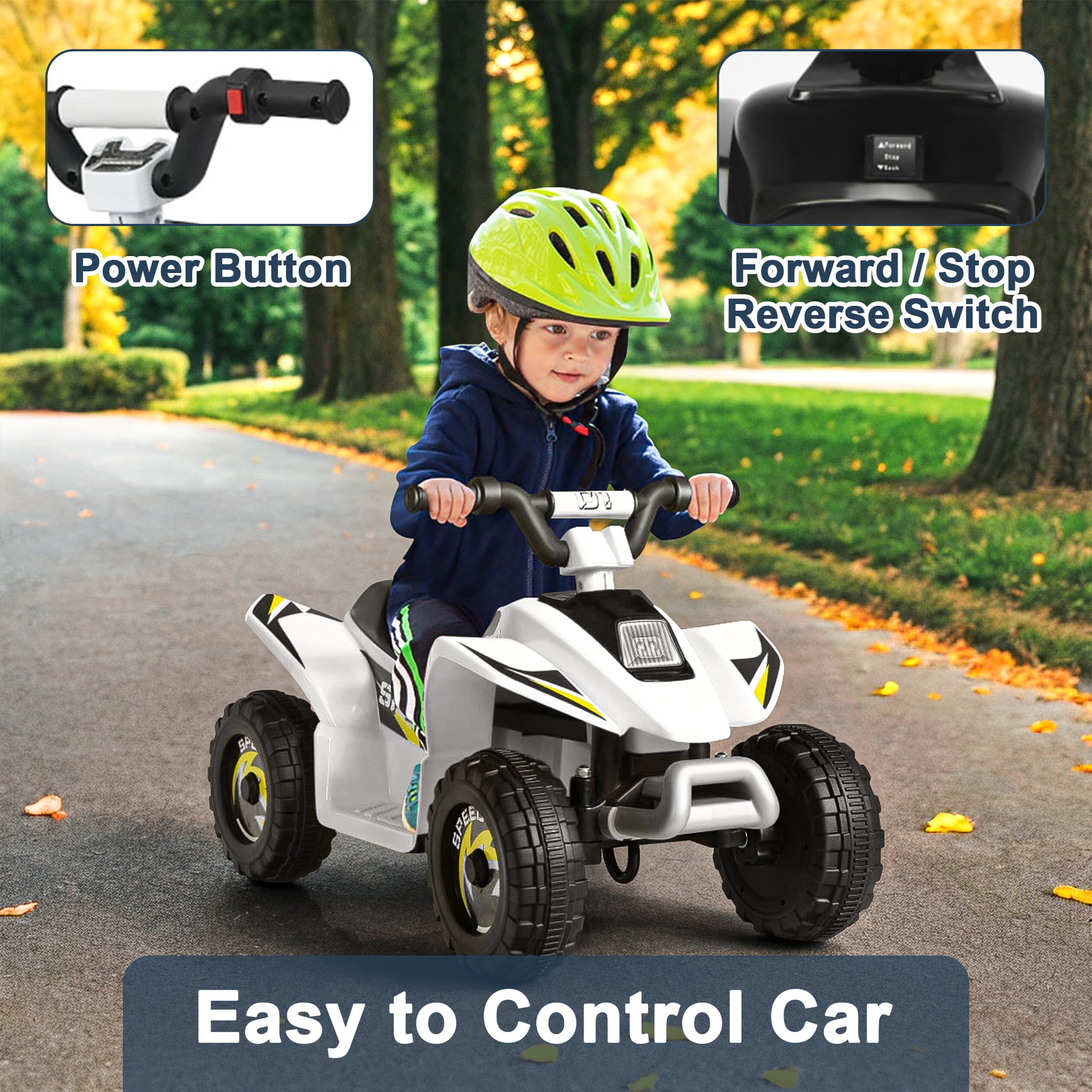 Resenkos 6V Kids Ride On Electric ATV, Ride Car with 4 Wheels, Ride-On Toy for Toddlers 1-3 Boys & Girls(White)