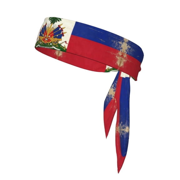 Men Women Sports Tennis Tie Headband Karate Head Tie Athletic Sweatbands Haitian Flag Pattern Elastic Hair Bands