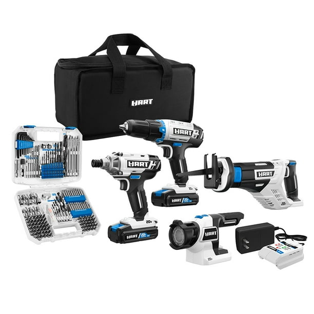 HART 20-Volt Cordless 4-Tool Combo Kit & 200-Piece Drill & Driver