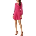 thumbnail image 4 of INSPIRE CHIC Robe Courte à Manches Longues en Maille à Volants à Col Noué pour Femme Rose Vif TP, 4 of 5