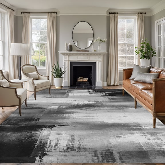 Vintage Gray Black 5'x7' Area Rug, Modern Rustic Minimalist Art Washable Non-Slip Soft Rugs, Low-Pile Large Carpet for Living Room Bedroom Dining Room, Non-Shedding Accent Rug