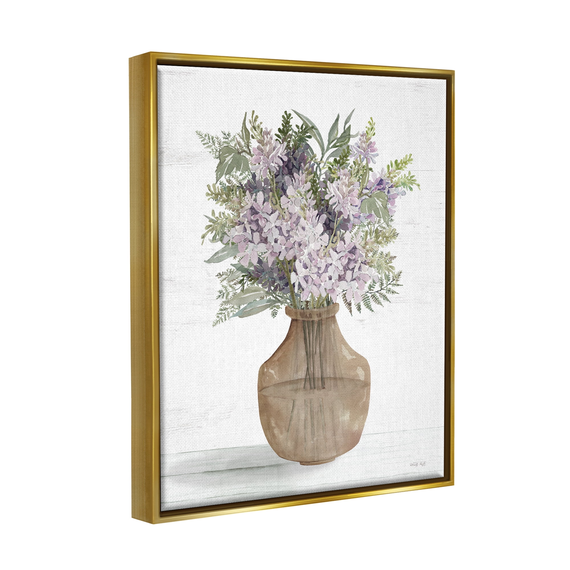 Stupell Country Lilac Blooms Arrangement Botanical & Floral Painting Gold Floater Framed Art Print Wall Art