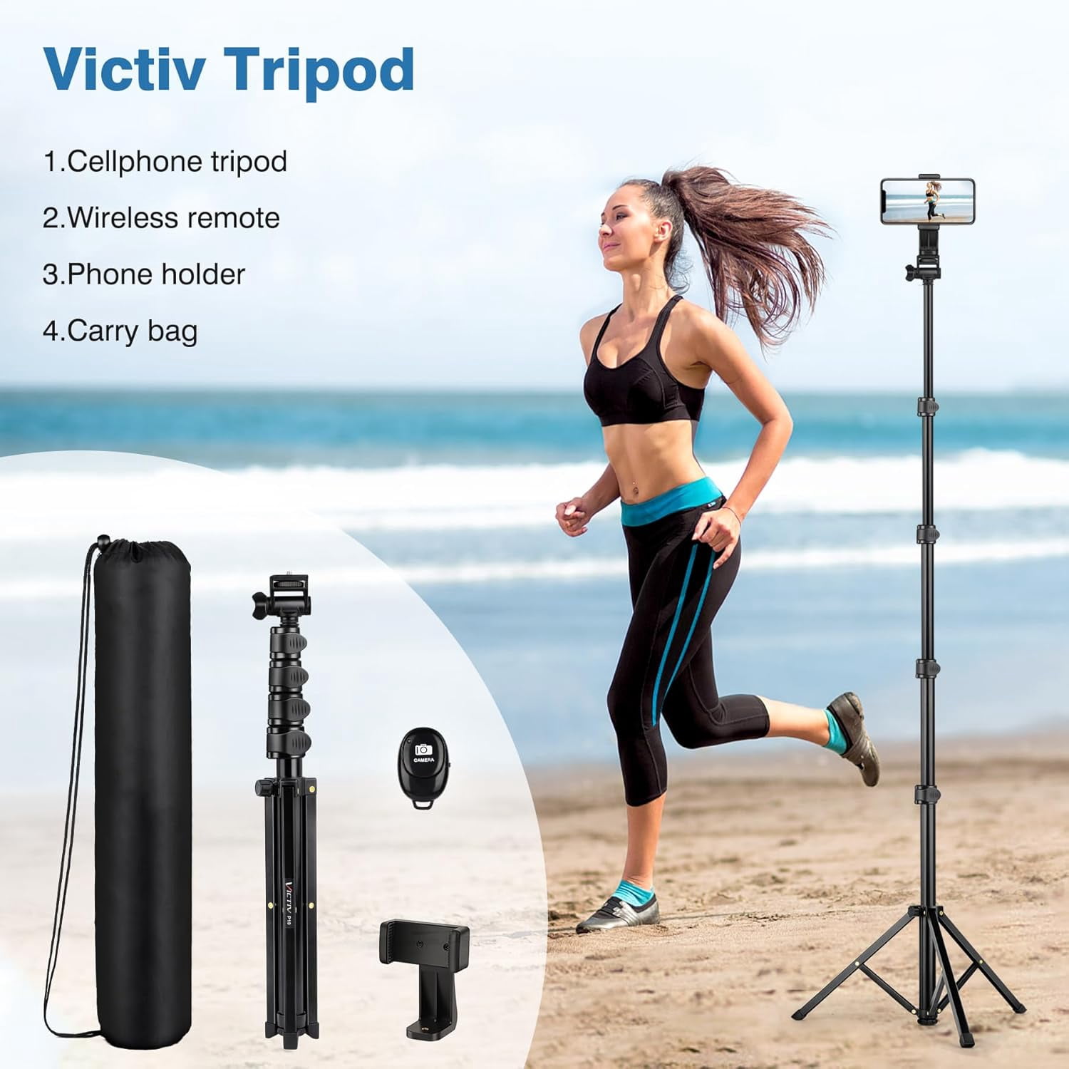 A house of tools 70" Phone Tripod with Remote & Holder, Portable Cell Phone Stand, Selfie Stick for Video Recording, Compatible with iPhone 14/13 Pro Max/Android/Camera