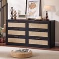 thumbnail image 3 of LEYAOYAO Rattan Dresser and Nightstand Set of 2, 48" Wide 6 Drawer Dresser and 2 Drawer Nightstand with Open Shelf, Bedroom Furniture, Black, 3 of 9