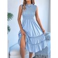 thumbnail image 6 of Women's Sleeveless Smocked Ruffle Neck Tiered Casual Flowy Midi Dress Light Blue S, 6 of 10
