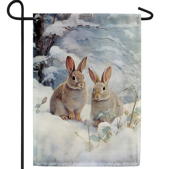 America Forever Snow Rabbits Garden Flag, 12.5 x 18 inch Double Sided, Winter Bunny Outdoor Banner, Seasonal Holiday Decorations, Rabbit Lovers Yard Flag