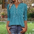 thumbnail image 2 of YUGYXL 3/4 Length Sleeve Tops for Womens Dressy Casual Henley V-Neck Summer Tops Pleated T-Shirts Loose Fit Work Blouses Blue XL, 2 of 6