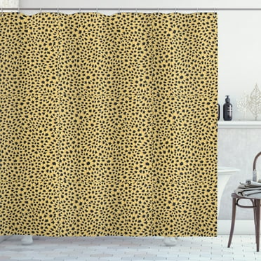 Safari Shower Curtain, Continuing Illustration of Tropical Flowers Wildlife Details Layout, Fabric Bathroom Set with Hooks, 69W X 75L Inches Long, Dark Grey and Pale Camel, by Ambesonne
