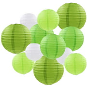 ZMNEW Green Paper Lanterns 12 Pcs Assorted Size of 6" 8" 10" 12" Chinese Round Paper Hanging Decorations Ball Lanterns Lamps for Home Decorations, Parties, and Weddings