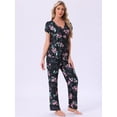 thumbnail image 3 of DARING DIVA Pajamas V Neck Top Drawstring Pants Sleepwear Lounge Sets S Black Floral, 3 of 7