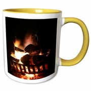 Photgraph Of A Very Hot Fire In An Outdoor Fireplace., 11oz Two-Tone Yellow Mug