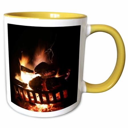 Photgraph Of A Very Hot Fire In An Outdoor Fireplace., 11oz Two-Tone Yellow Mug