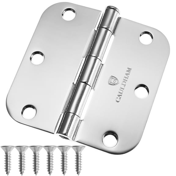 Cauldham (12 Pack) Heavy-Duty 3-1/2" Interior Door Hinges with 5/8" Radius Corners - Polished Chrome