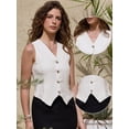 thumbnail image 2 of DARING DIVA Women's Linen Vest Sleeveless Button Down Casual Cropped Waistcoat XS White, 2 of 6