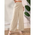thumbnail image 4 of Women'S Elastic Smocked Waist Pants Straight Leg High Rise Long Trousers Apricot L, 4 of 8