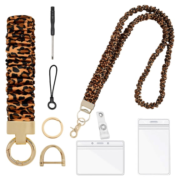 Long Leopard Print PVC Card Holder Neck Lanyard Clear ID Badge Sleeve Waterproof Card Protector for Daily Use
