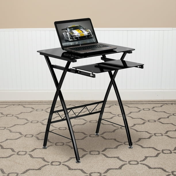 Flash Furniture Black Tempered Glass Computer Desk With Pull Out Keyboard Tray Com Black Tempered Glass Computer Desk, Flash Furniture Black Computer Desk With Pull Out Keyboard Tray