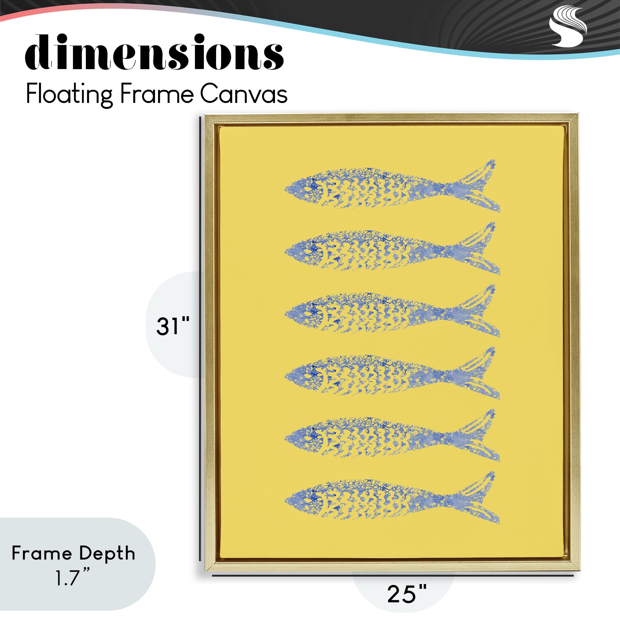 Stupell Industries Sardine Stamps on Yellow Gold Framed Floater Canvas Wall Art, design by Julie DeRice