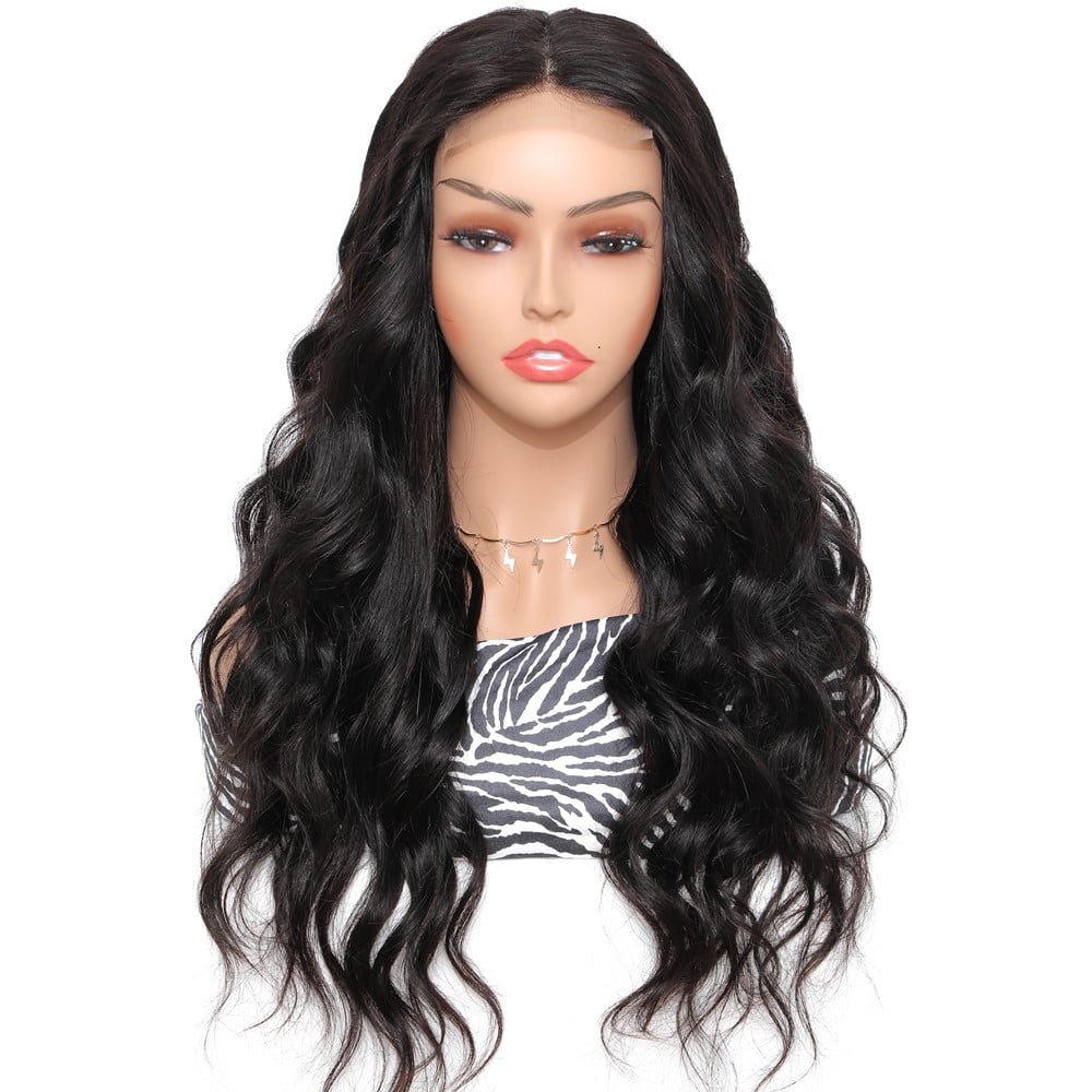 Lace Front Wigs Human Hair Body Wave 4x4 Lace Closure Wigs Glueless Human Hair Wigs for Black Women Brazilian Virgin Hair Pre Plucked with Baby Hair Natural Black(20 Inch)
