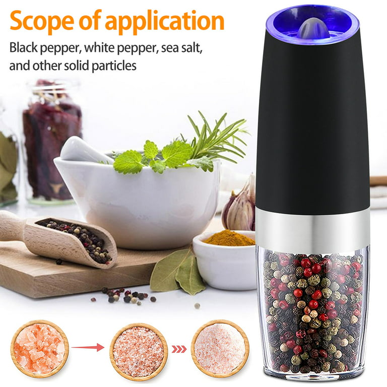 Electric Pepper and Salt Grinders, Automatic Gravity Sensor Pepper and Salt,  Adjustable Coarseness Pepper Grinder, Stainless Steel Gravity Spice Grinder  Mill Battery Operated Kitchen Tools 
