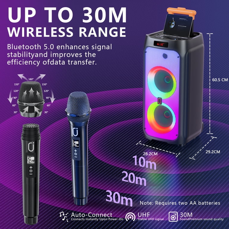 JYX 500W Bluetooth Karaoke Machine with 2 Mics, Portable PA System