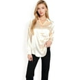thumbnail image 4 of Women's Satin Button-Up Blouse with Collared Neck and Long Sleeves - Medium, Beige, 4 of 7