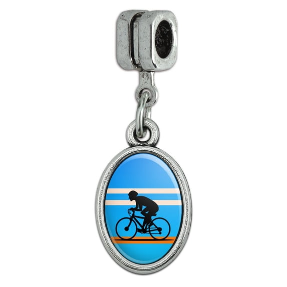 Road Bike Cycling Biking Bicycle Italian European Style Bracelet Oval Charm Bead