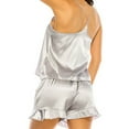 thumbnail image 3 of Womens Ladies Satin PJ Pajama Racerback Cami & Shorts Set 32410, Silver (1 set), Size L, 3 of 3