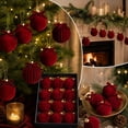 thumbnail image 2 of 12Pcs Flocked Velvet Wine Red Christmas Ball Ornaments 2.36 in Bow Shatterproof Tree Hanging Decor Set for home Party Display, 2 of 7