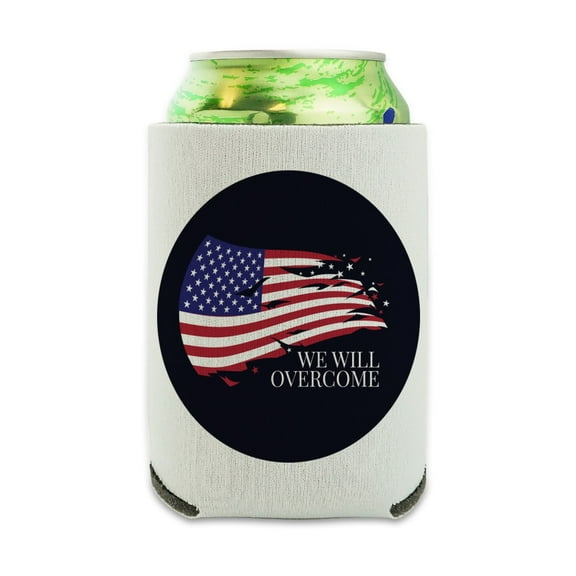 We Will Overcome Flag Stars USA America Can Cooler - Drink Sleeve Hugger Collapsible Insulator - Beverage Insulated Holder