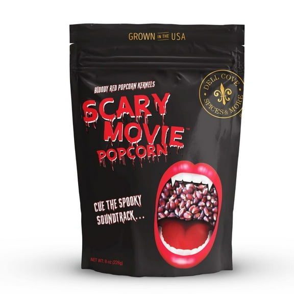 Scary Movie Popcorn Bloody Red Kernels with Corny &  Crunchy Flavor - Perfect for Halloween Home Movie  Nights & Popcorn Machines - Dell Cove Spices & More, Half Pound