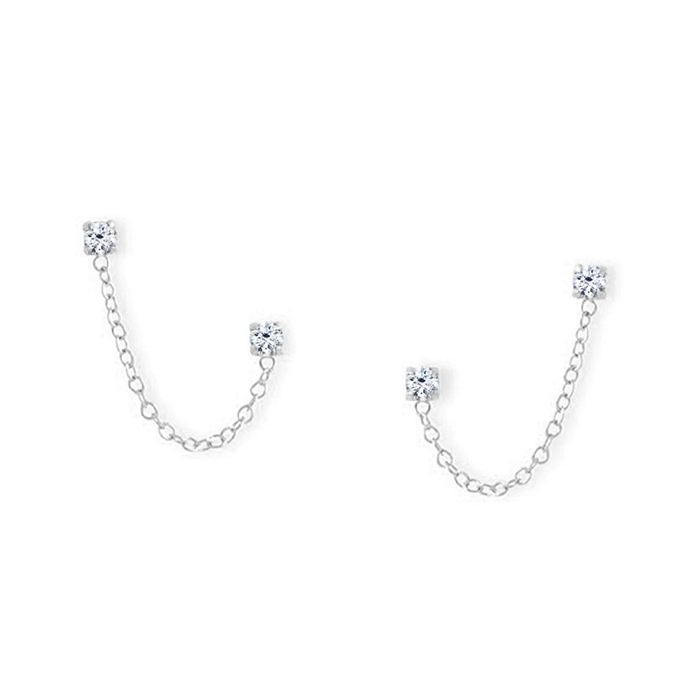 Ivy & Bauble Double Post Crystal Earrings with Chain in Sterling Silver | Stud Earrings for Women & Girls