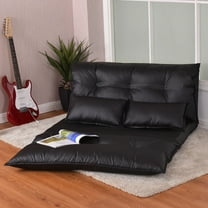 Costway PU Leather Foldable Modern Leisure Floor Sofa Bed Video Gaming 2 Pillows Black