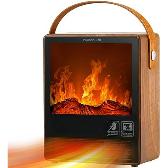 Portable Electric Fireplace Heater for Indoor Use,Fake Fireplace Space Heaters 1500W High Power,Small Fireplace with Realistic 3D Flame Effect,Mini Heater with Overheat and Tilt Protection，Fireplace