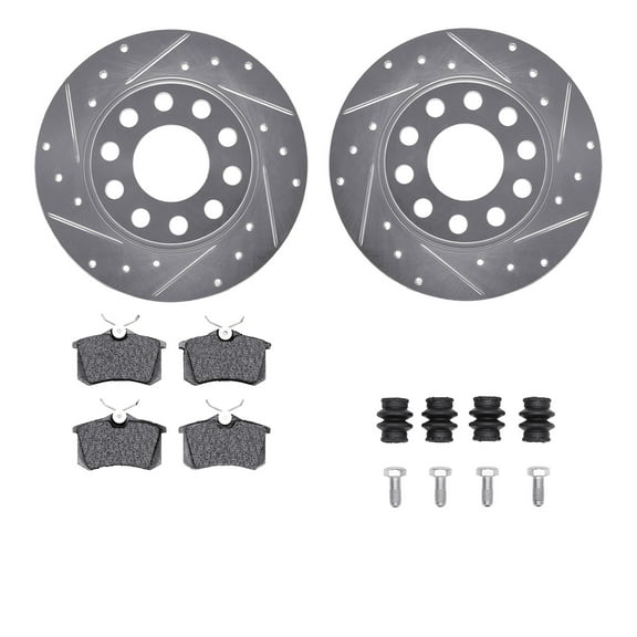Dynamic Friction Company Rear Brake Rotors-Drilled and Slotted-Silver with 5000 Advanced Brake Pads includes Hardware 7512-73057