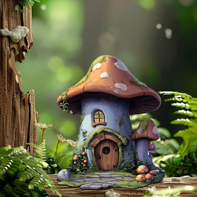 Whimsical Mushroom Door Decoration, Wooden Fairy Tale Storybook Garden Staircase Bedroom Wall Hanging Art, Rustic Home Decor for Room Nursery Living Space