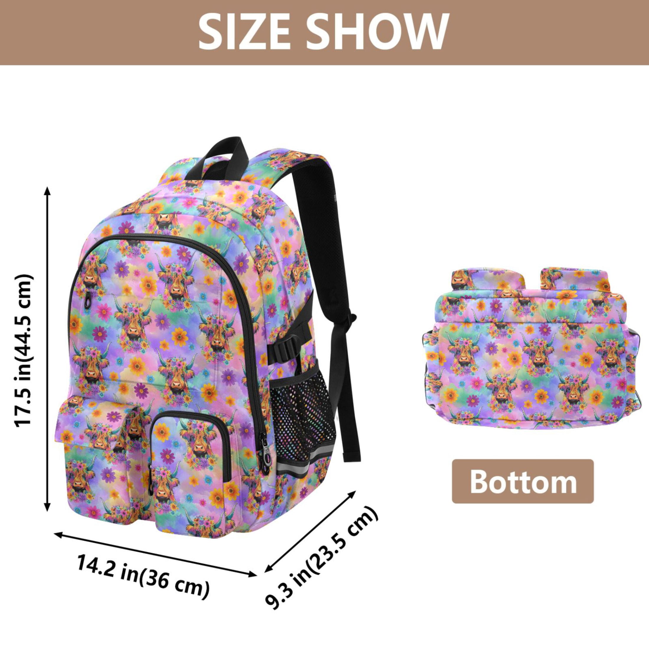 ALAZA Highland Cow Floral Gradient Print Student Backpack School Bookbag Large Laptop Daypack Travel Bag