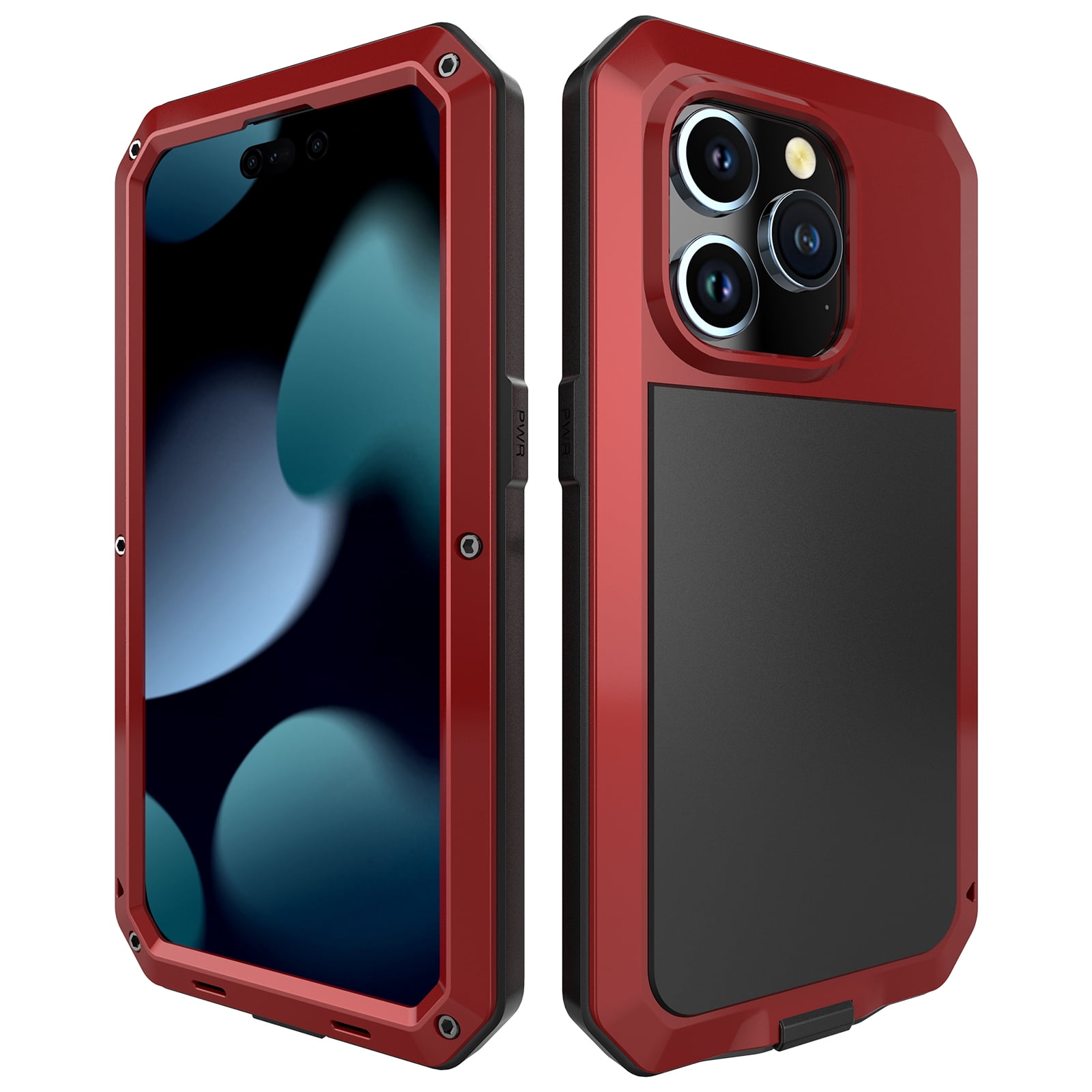 for iPhone 16 Plus Case, 360 Full Body Protective Cover Heavy Duty Shockproof Armor Aluminum Alloy Metal Case with Silicone Built-in Screen Protector for iPhone 16 Plus, Red