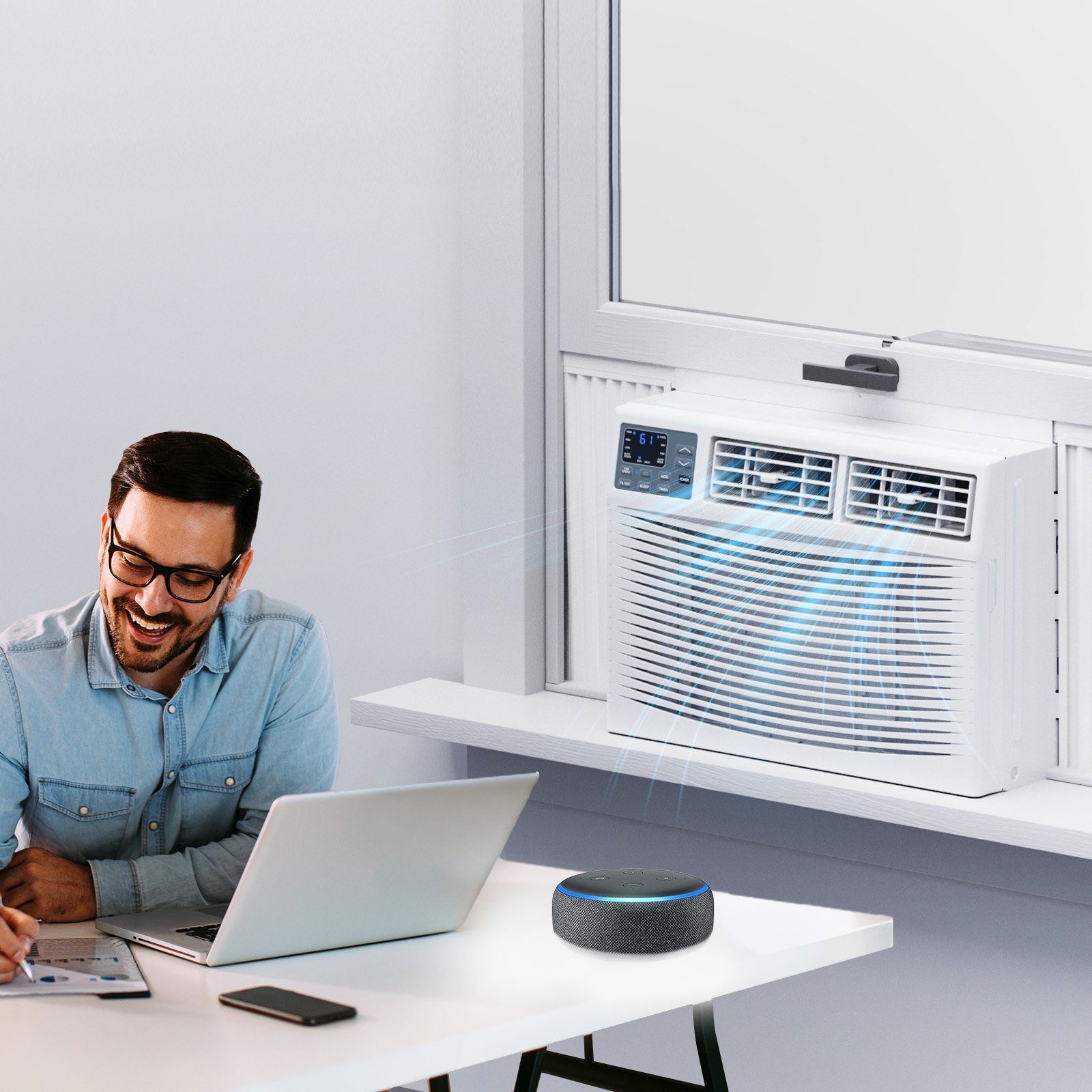 Matladin Window Air Conditioner with Heat, 8000 BTU Window AC Unit & Heater Combo with APP & Voice Smart Control, Timer Function & Easy Installation Kit, 115V/60Hz