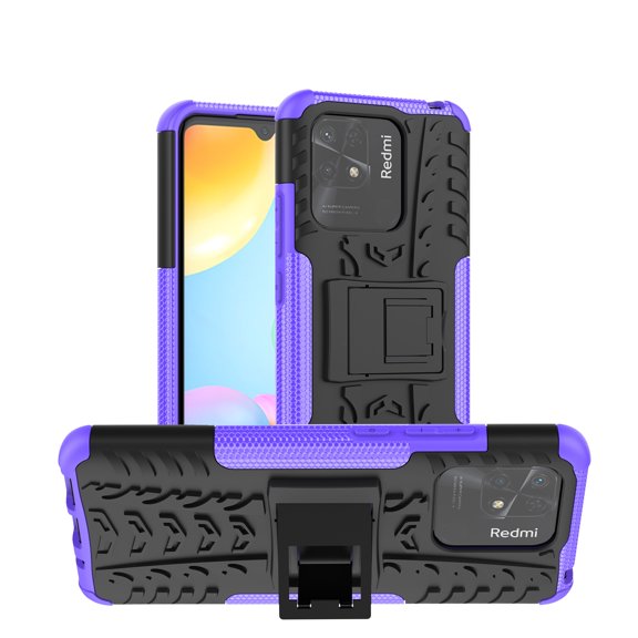For Xiaomi Redmi 10C 4G Global Tire Texture TPU PC Phone Case with Holder