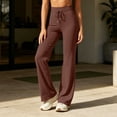 thumbnail image 2 of Edvintorg Yoga Pants Women Lightweight Solid Color Drawstring High Waisted Casual Workout Trouser Woman Clothes Brown S-2XL, 2 of 8